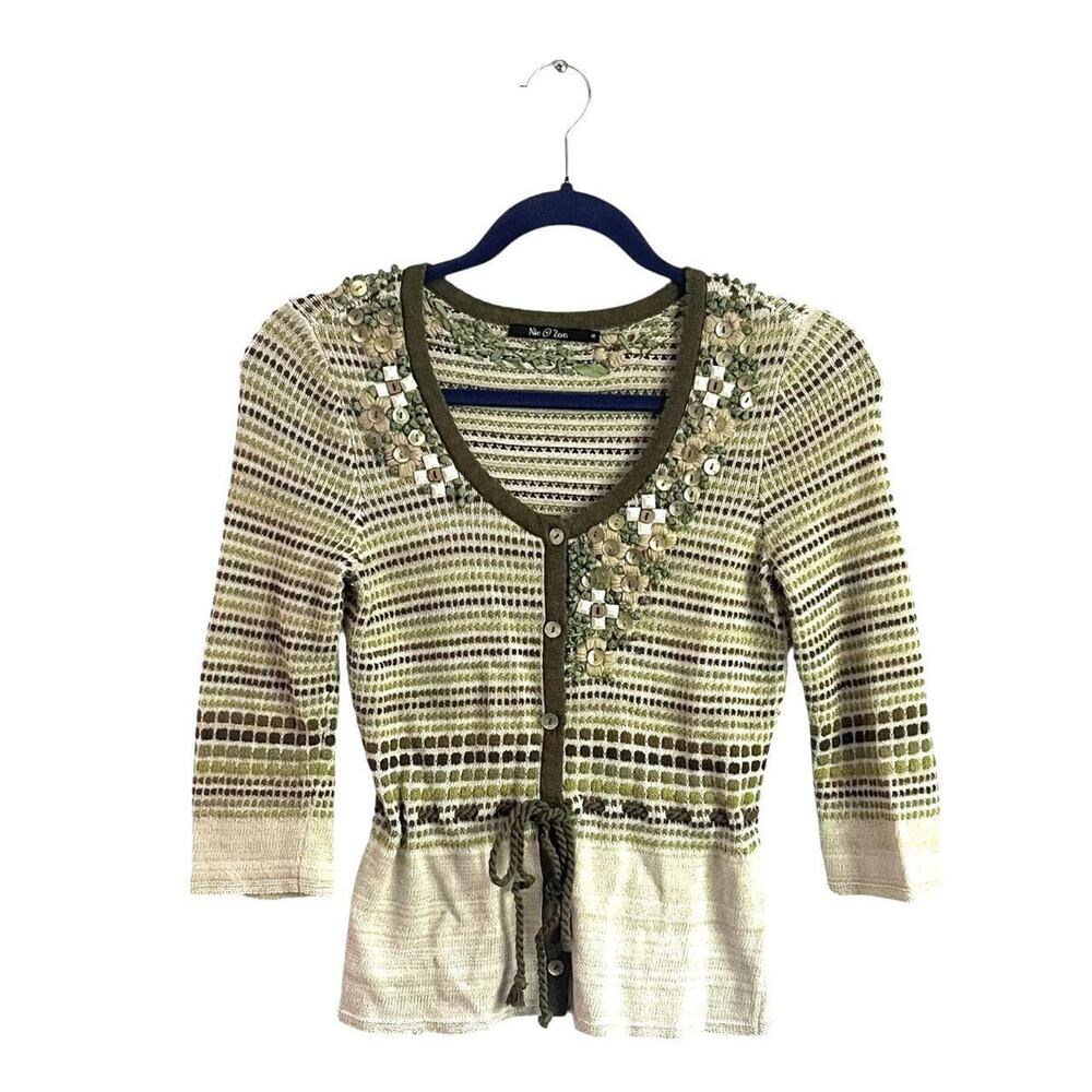 Nie + Zoe Green and Beige Floral Cardigan: Y2K, Modern - Picture 2 of 4